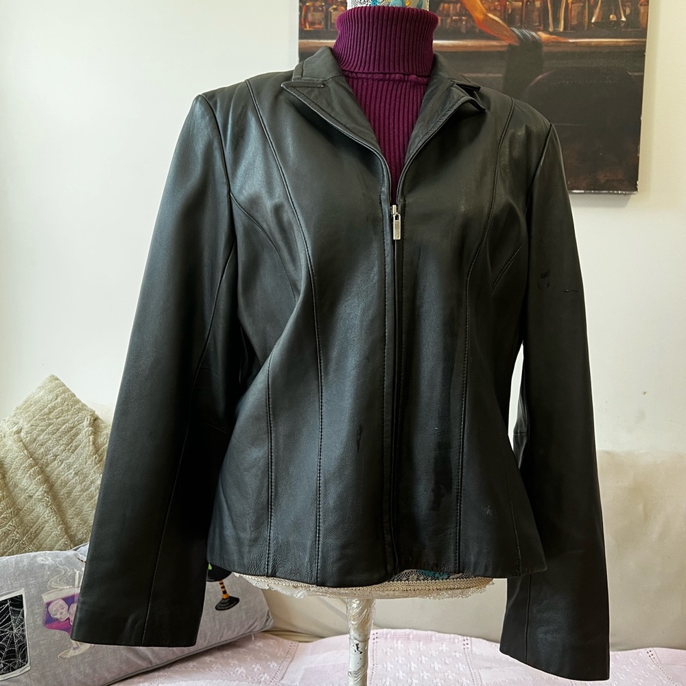 AlFANI Vintage Genuine Leather Black Zip Jacket